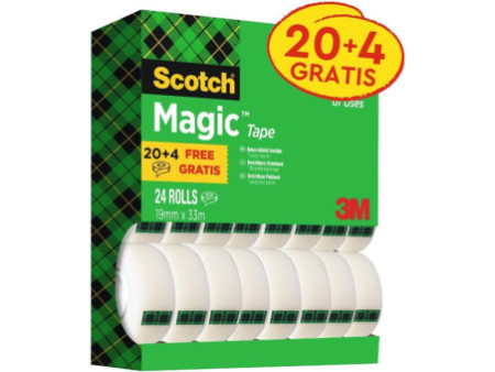 Scotch Ruban adhésif Magic 810, 19 mm x 33 m, 24 rouleaux