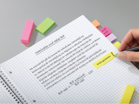 Post-it Marque-pages en papier, 20 x 38 mm, en couleurs fluo