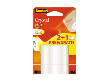 3M Scotch Ruban adhésif Crystal Clear 600, 19 mm x 15 m, 2+1