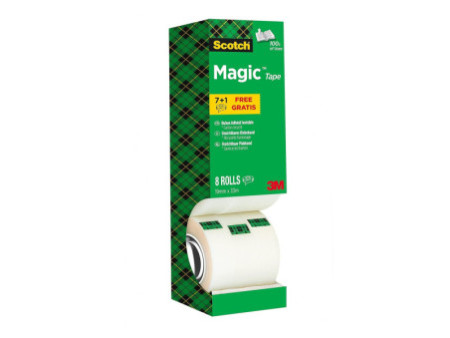 3M Scotch Ruban adhésif Magic 810, 19 mm x 33m, 6+2 GRATUITS