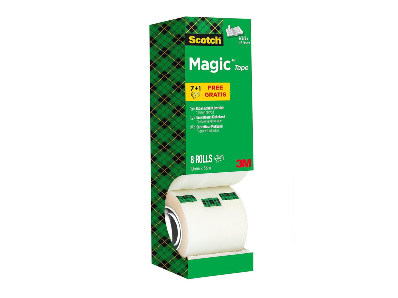 3M Scotch Ruban adhésif Magic 810, 19 mm x 33m, 6+2 GRATUITS