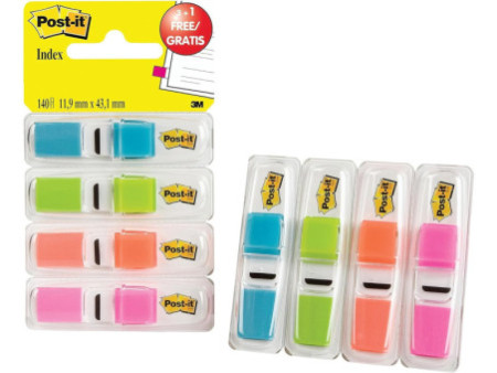 Post-it Marque-pages Index, 11,9x43,2 mm, distributeur de 4