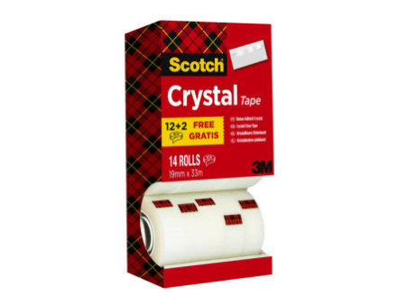 Scotch Ruban adhésif Crystal Clear 600, 19 mm x 33 m, 12+2