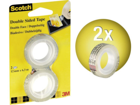 3M Scotch Ruban adhésif double face 665, 12 mm x 6,3 m