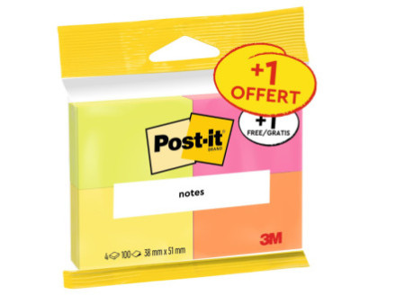 Post-it Bloc-note adhésif Notes, 38 x 51 mm, pack de 4