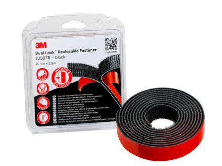 3M Dual Lock Fermeture à pression SJ387B, 25 mmx2,5 m, noir