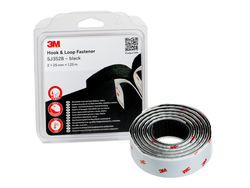 3M Ruban boucle et crochet SJ352B, 25 mm x 1,25 m, noir