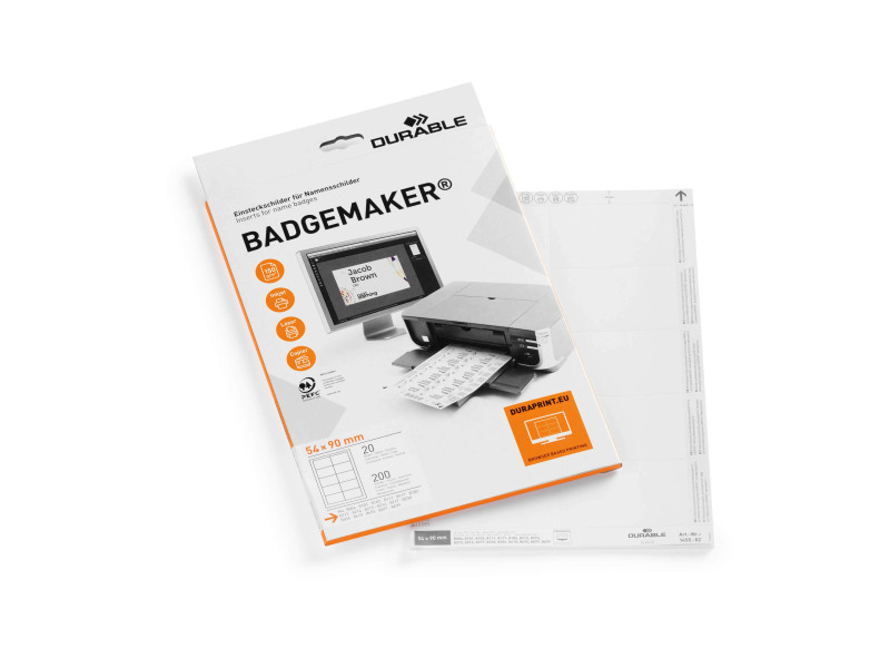 DURABLE Planche d'impression pour badges, 90 x 54 mm, blanc
