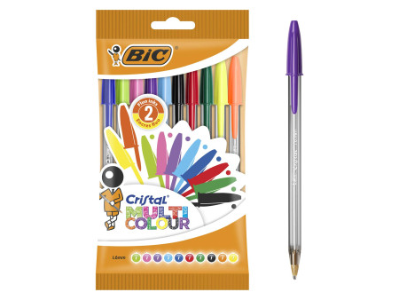 BIC Stylo à bille Cristal Large Multicolor, sachet de 10