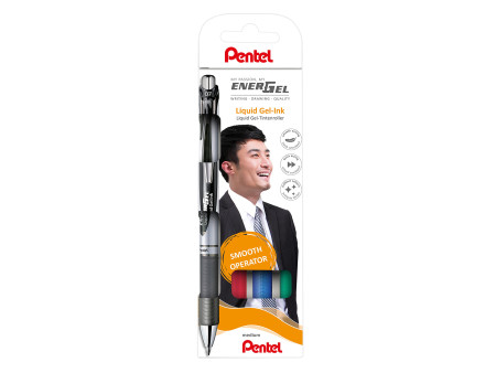 Pentel Stylo roller à encre gel EnerGel XmRT, set de 4