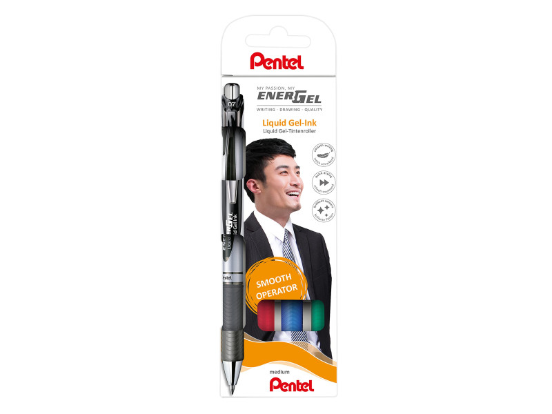 Pentel Stylo roller à encre gel EnerGel XmRT, set de 4
