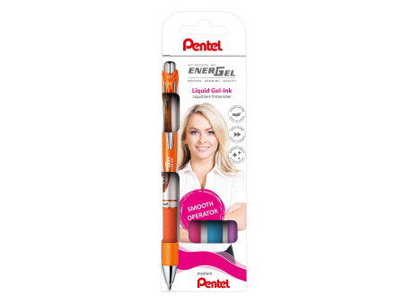 Pentel Stylo roller à encre gel EnerGel XmRT, set de 4
