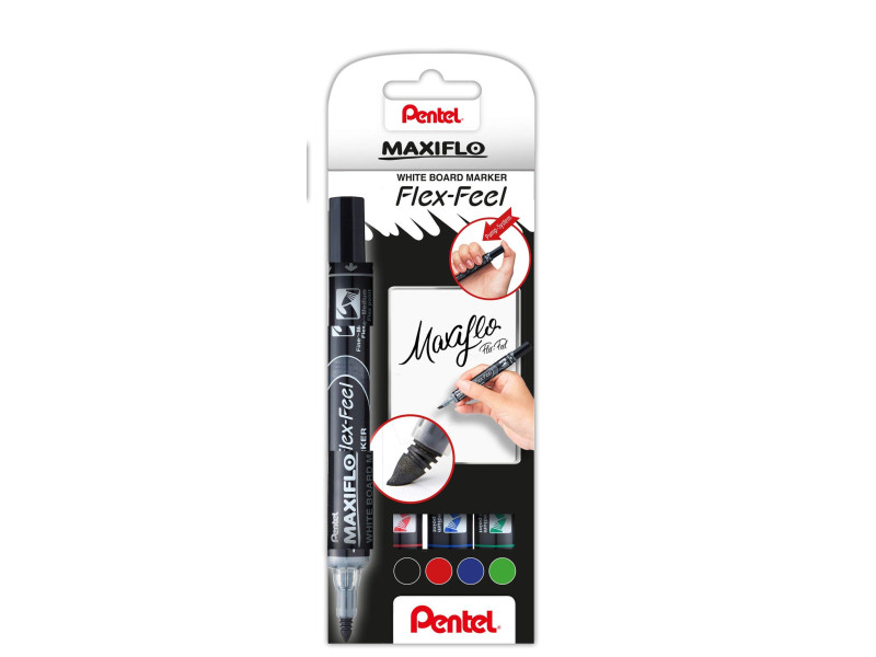 Pentel Marqueur pour tableau blanc Maxiflo Flex-Feel, kit