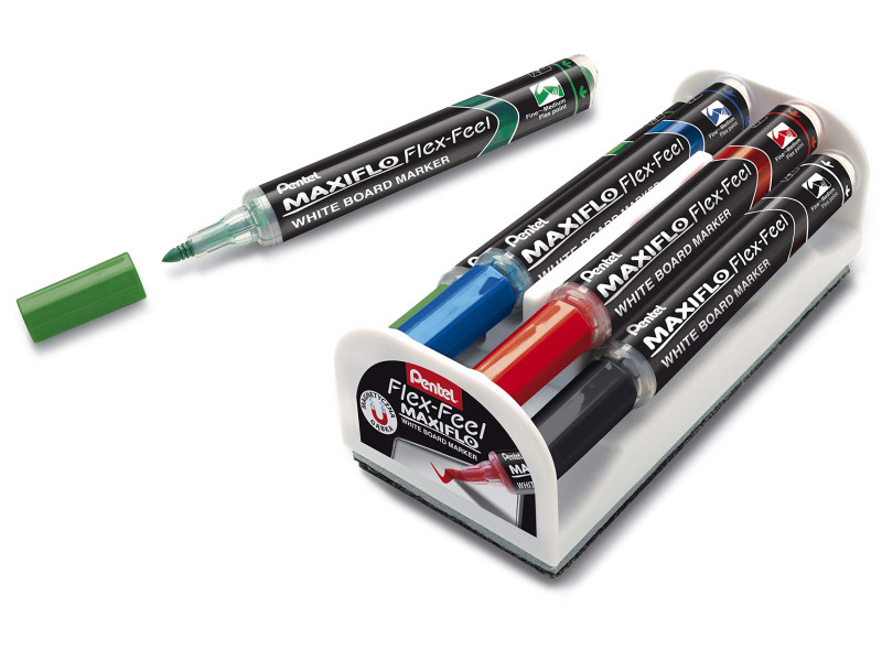 Pentel Marqueur pour tableau blanc Maxiflo Flex-Feel, kit 4