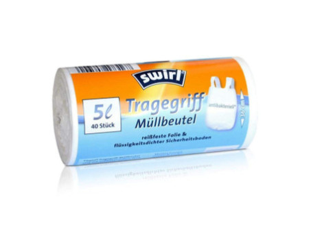 swirl Sac poubelle à poignée, 5 litres, transparent