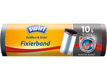 swirl Sac poubelle, avec bande de fixation, 10 litres, noir