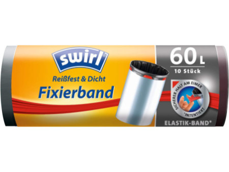 swirl Sac poubelle, avec bande de fixation, 60 litres, noir