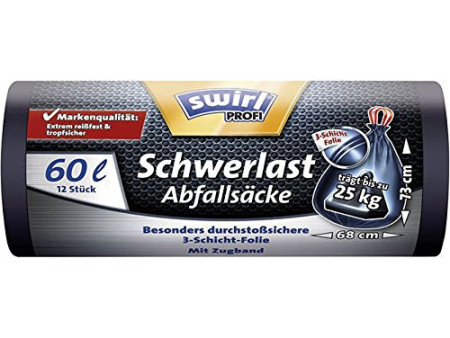 swirl Profi Sac poubelle renforcé, 60 litres, noir