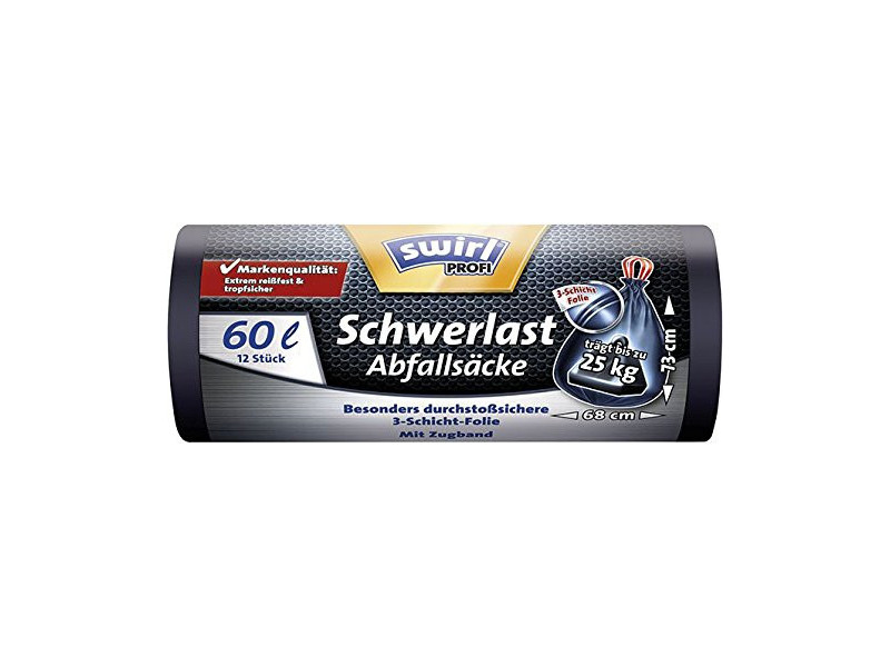 swirl Profi Sac poubelle renforcé, 60 litres, noir