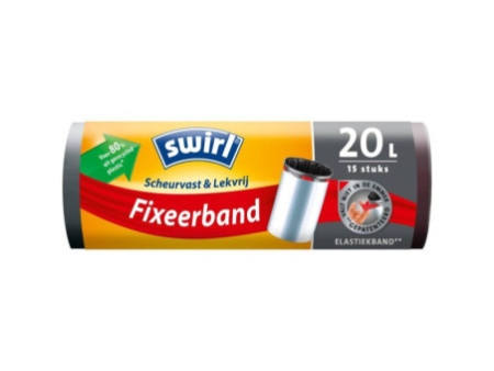 swirl Sac poubelle, avec bande de fixation, 20 litres, noir