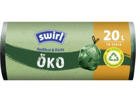 swirl Sac poubelle écologique à liens coulissants,20 L, vert