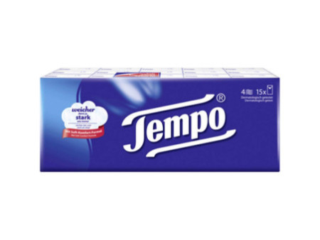 Tempo Mouchoirs Classique, 4 couches, pack de 15, blanc