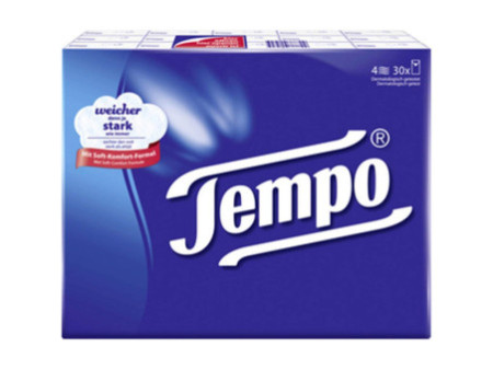 Tempo Mouchoirs Classique, 4 couches, pack de 15, blanc