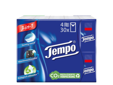 Tempo Mouchoir Classique, 4 couches, pack de 30, blanc