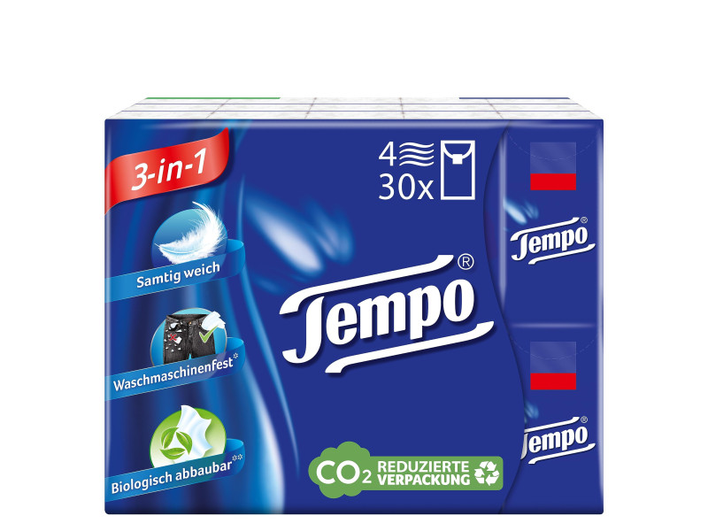 Tempo Mouchoir Classique, 4 couches, pack de 30, blanc