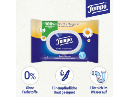Tempo Lingette humide de toilette doux & soigneux