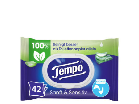 Tempo Lingettes humides de toilette doux & pure, Aloe Vera