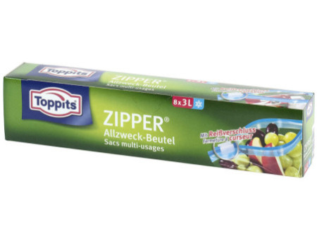 TOPPITS Sachet multi-usage avec zip, 8 x 3 litres