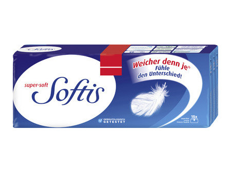 Softis Mouchoirs super-soft, 4 couches, pack de 15, blanc