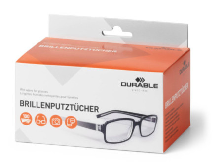 DURABLE Lingette nettoyante pour lunettes, paquet de 100