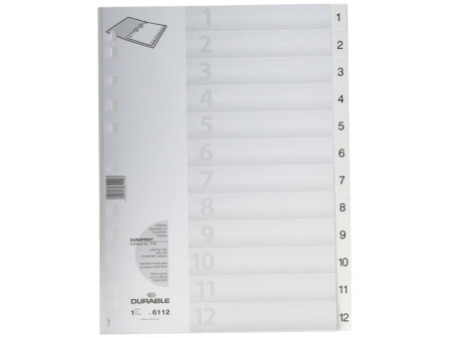 DURABLE Intercalaires en plastique, numérique, A4,12 touches