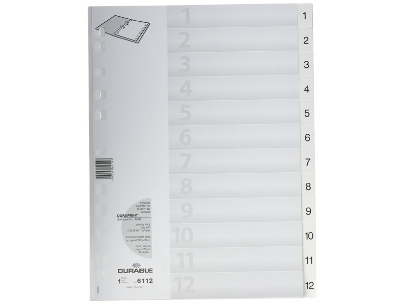 DURABLE Intercalaires en plastique, numérique, A4,12 touches