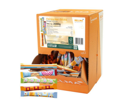 HELLMA Sticks de sucre en poudre, présentoir en carton