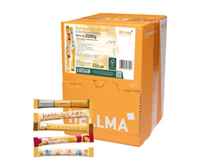 HELLMA Sticks de sucre roux, dans un présentoir en carton