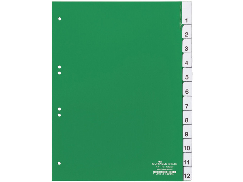 DURABLE Intercalaires en plastique, PP, 12 touches