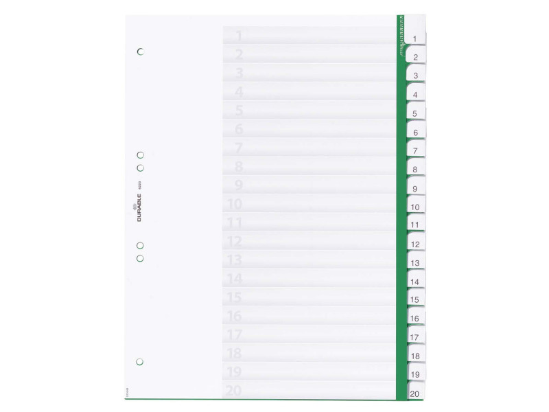DURABLE Intercalaires en plastique, PP, 20 touches