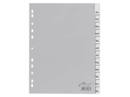 DURABLE Intercalaires mensuels plastique, A4, 12 pièces,gris