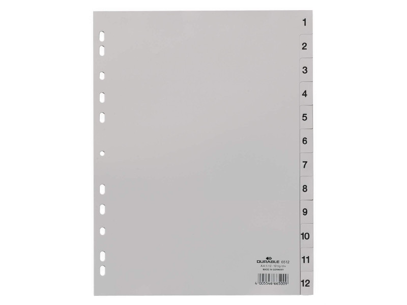 DURABLE Intercalaires en plastique, chiffres, A4, 12 touches