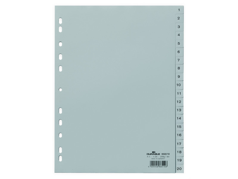 DURABLE Intercalaires en plastique, chiffres, A4, 20 touches