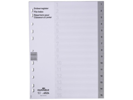 DURABLE Intercalaires en plastique, chiffres, A4, 15 touches