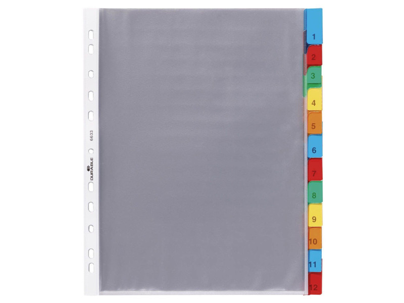 DURABLE Pochettes intercalaires, 12 touches, transparent, A4