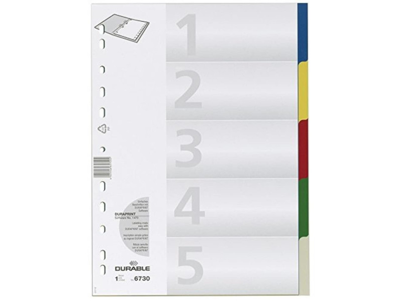 DURABLE Intercalaires en plastique, A4, PP, 5 touches
