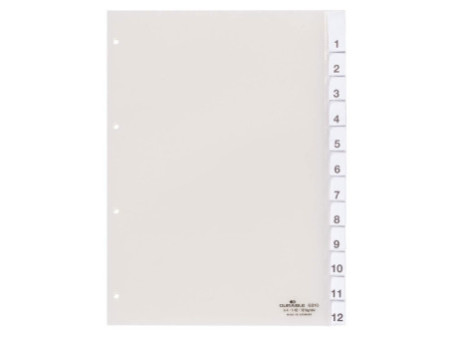 DURABLE Intercalaires en plastique, A4, 12 touches, trans.