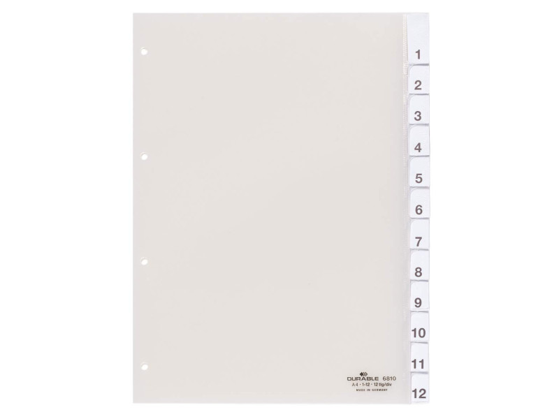 DURABLE Intercalaires en plastique, A4, 12 touches, trans.