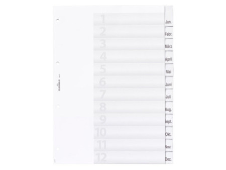DURABLE Intercalaires en plastique, A4, 12 touches, trans.