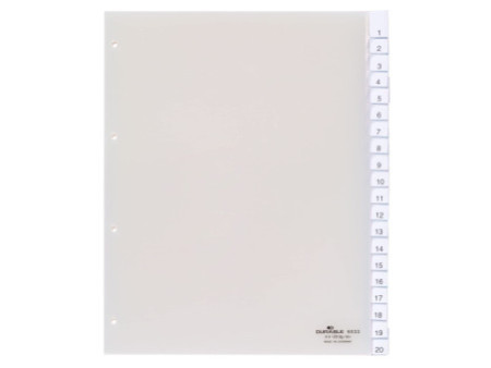 DURABLE Intercalaires en plastique, A4, 20 touches, transp.